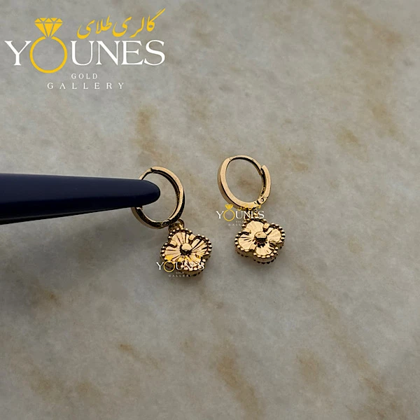گوشواره طلا ونکلیف تراش دار حلقه ای